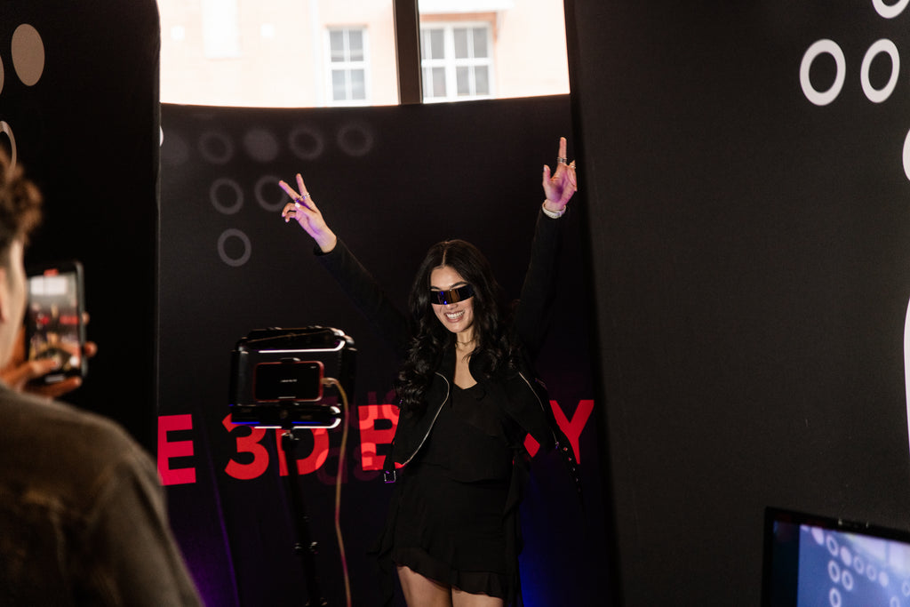 Participant has fun in the ZOZOFIT photo booth