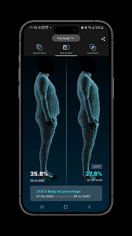Side-by-Side Scan Comparison Screen on the ZOZOFIT App
