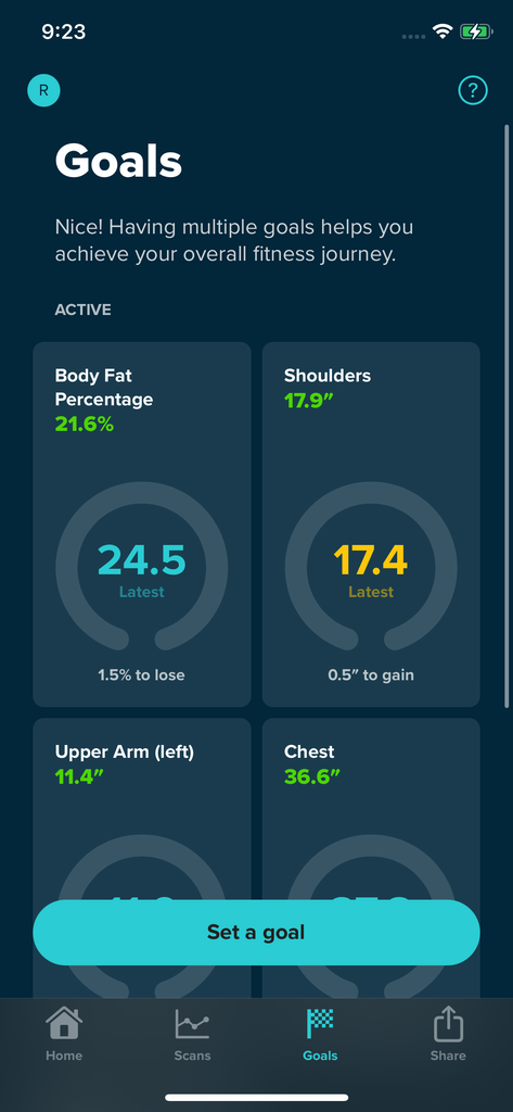 ZOZOFIT's goal setting features